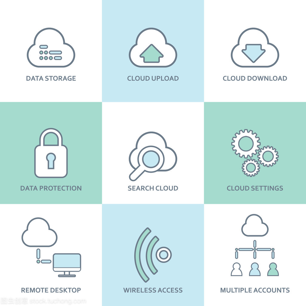 云計算線圖標集 數字時代的平面設計元素
